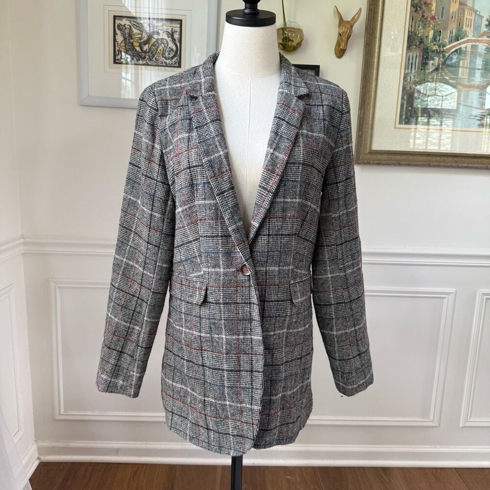Rebecca Elliot Hillden Glen Plaid Single Button Blazer M